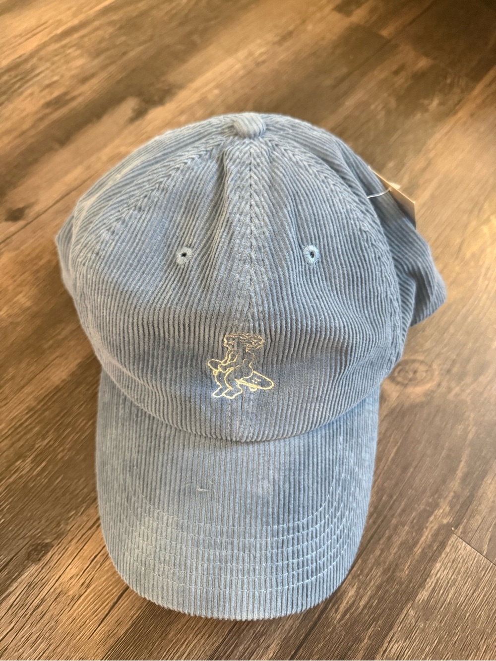 Corduroy Baseball Cap with Embroidered Bear - Blue